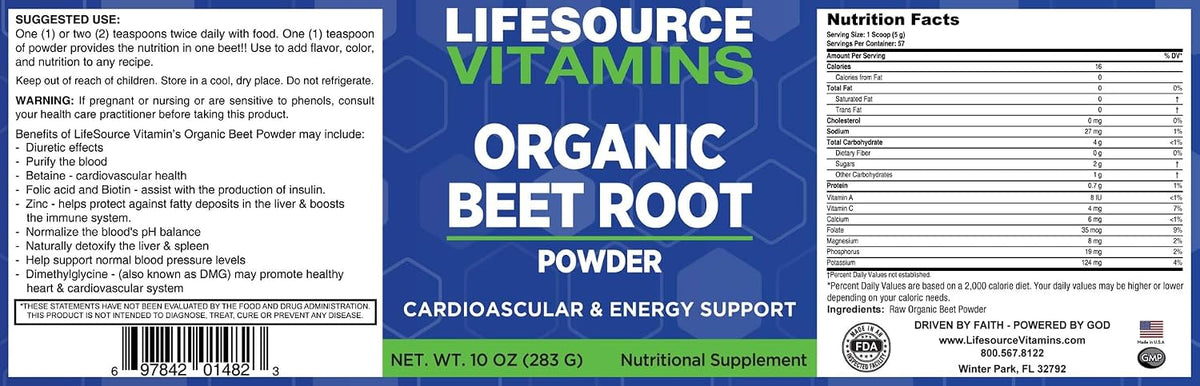 LifeSource Vitamins Beetroot Powder - Organic 283g (57 Servings) - görsel 6