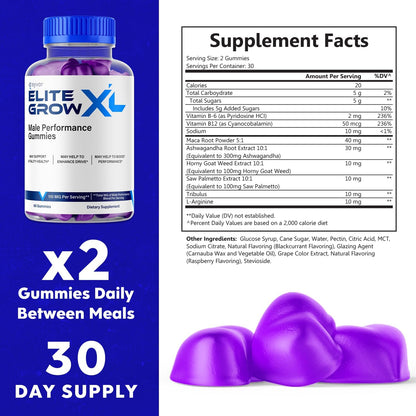 Elite Grow XL Gummies - Maximum Strength All-Natural Multivitamin Supplement (60 Gummies)