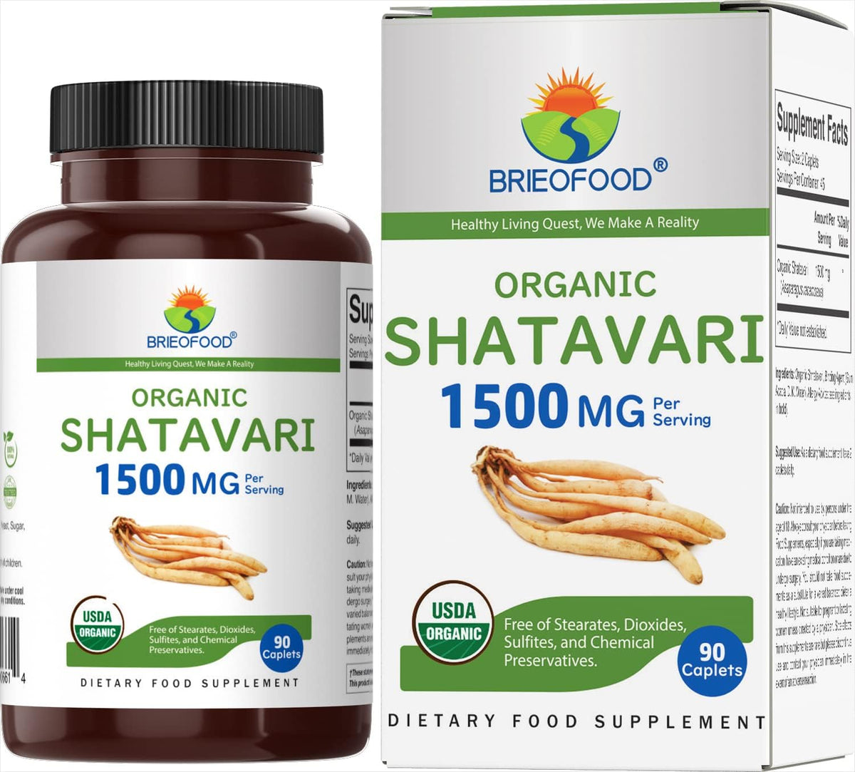 Brieofood Organic Shatavari 1500mg, 90 Vegetarian Tablets - görsel 1