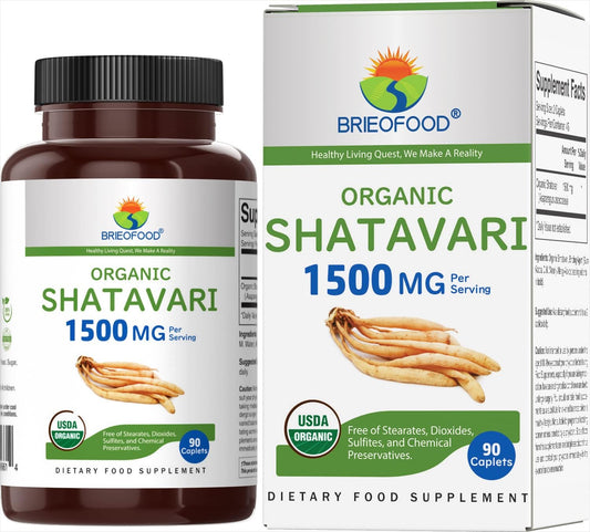 Brieofood Organic Shatavari 1500mg, 90 Vegetarian Tablets