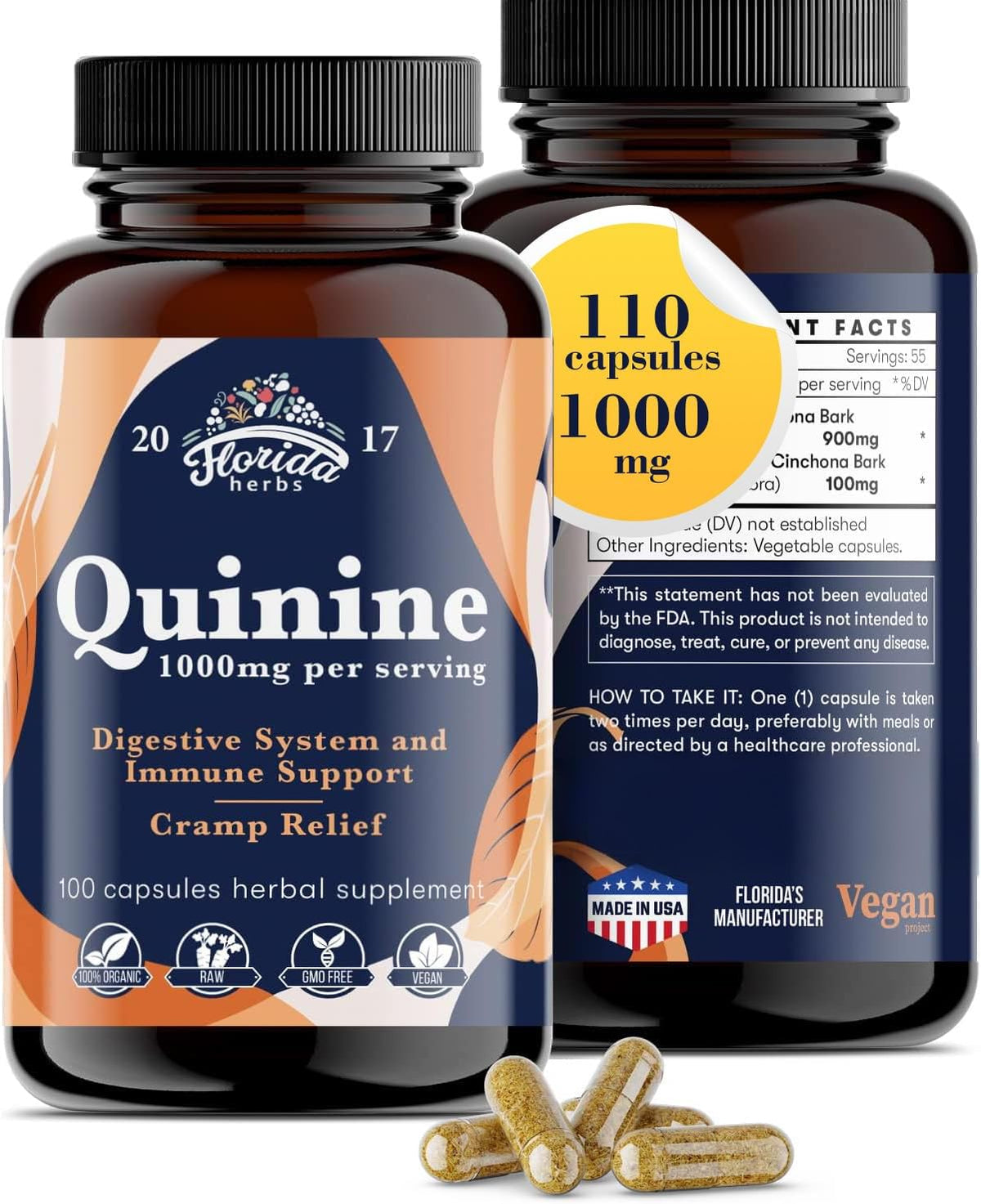 Leg Cramp Support – Organic Quinine Capsules from Cinchona Bark – 1000 mg – 330 Capsules - görsel 9
