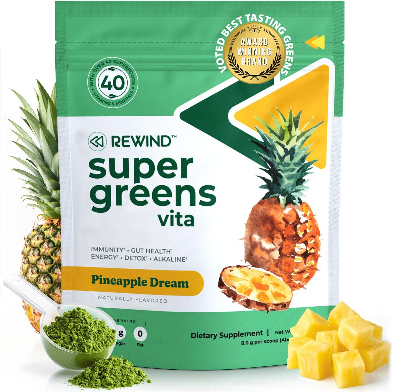 Rewind Best Tasting Super Greens Powder with 40+ Superfoods – Blueberry Acai - görsel 9