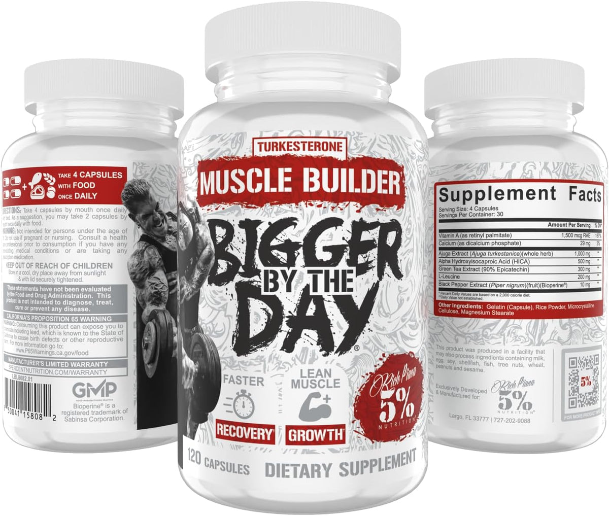 5% Nutrition Rich Piana BiggerByTheDay – – Leucine (200 mg): Contributes to the regulation of muscle protein – Image 8