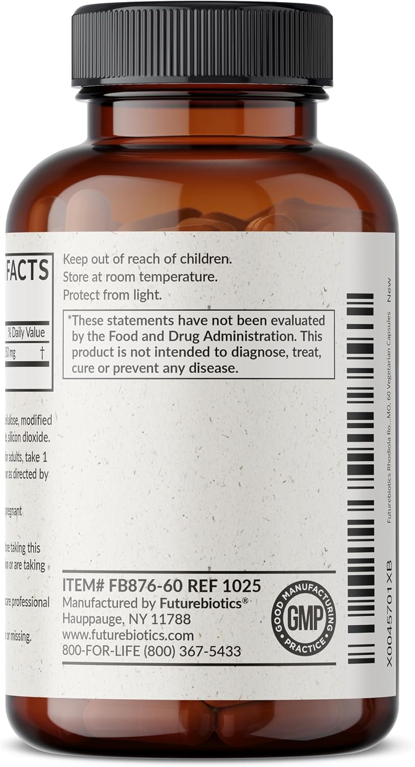 Futurebiotics Rhodiola Rosea Powder Adaptogenic Herb Vegetarian Capsules, 60 Capsules - görsel 3