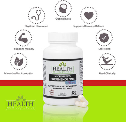 Pregnenolone 75mg Supplement – Micronised, 100 Capsules