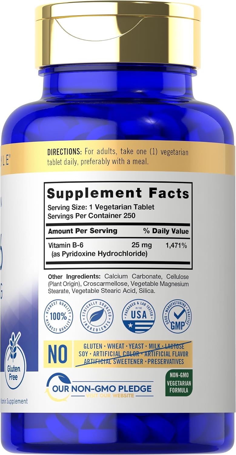 Carlyle Vitamin B6 25 mg | 250 Tablets | Pyridoxine Hydrochloride - görsel 2
