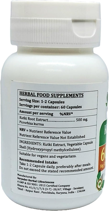 Kutki Forte Capsules 500 mg - Picrorhiza Kurroa Extract - 120 Capsules (2-Pack)