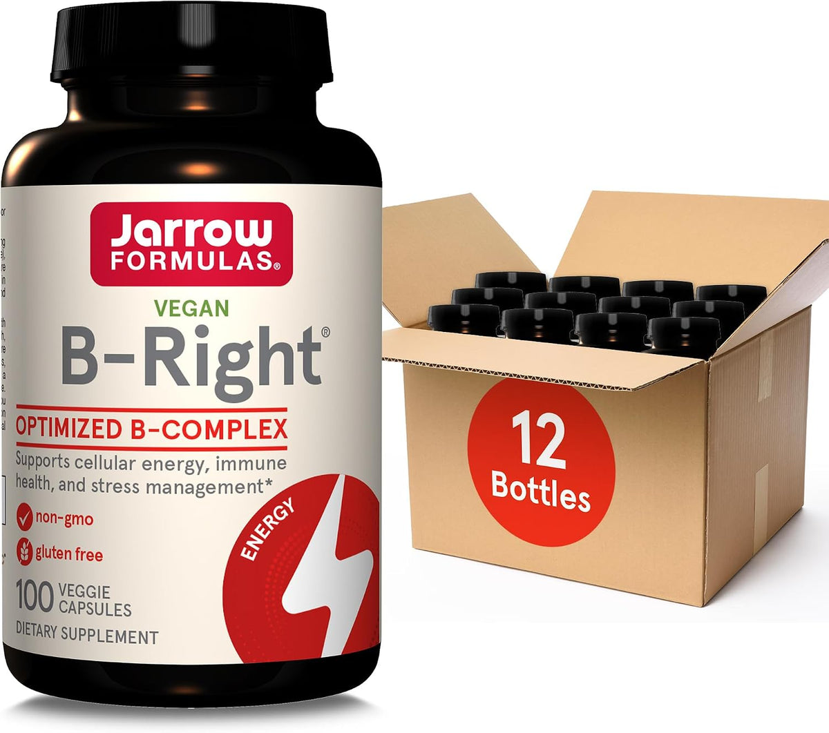 Jarrow Formulae B-Right Optimised B Complex - Methylated B Vitamins for Energy and Stress Management, 100 Vegetable Capsules - görsel 1