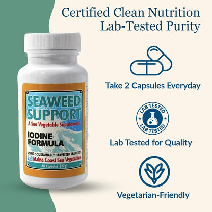 Maine Coast Sea Vegetables Seaweed Support Iodine Formula – Organic Seaweed Blend – 60 Capsules
