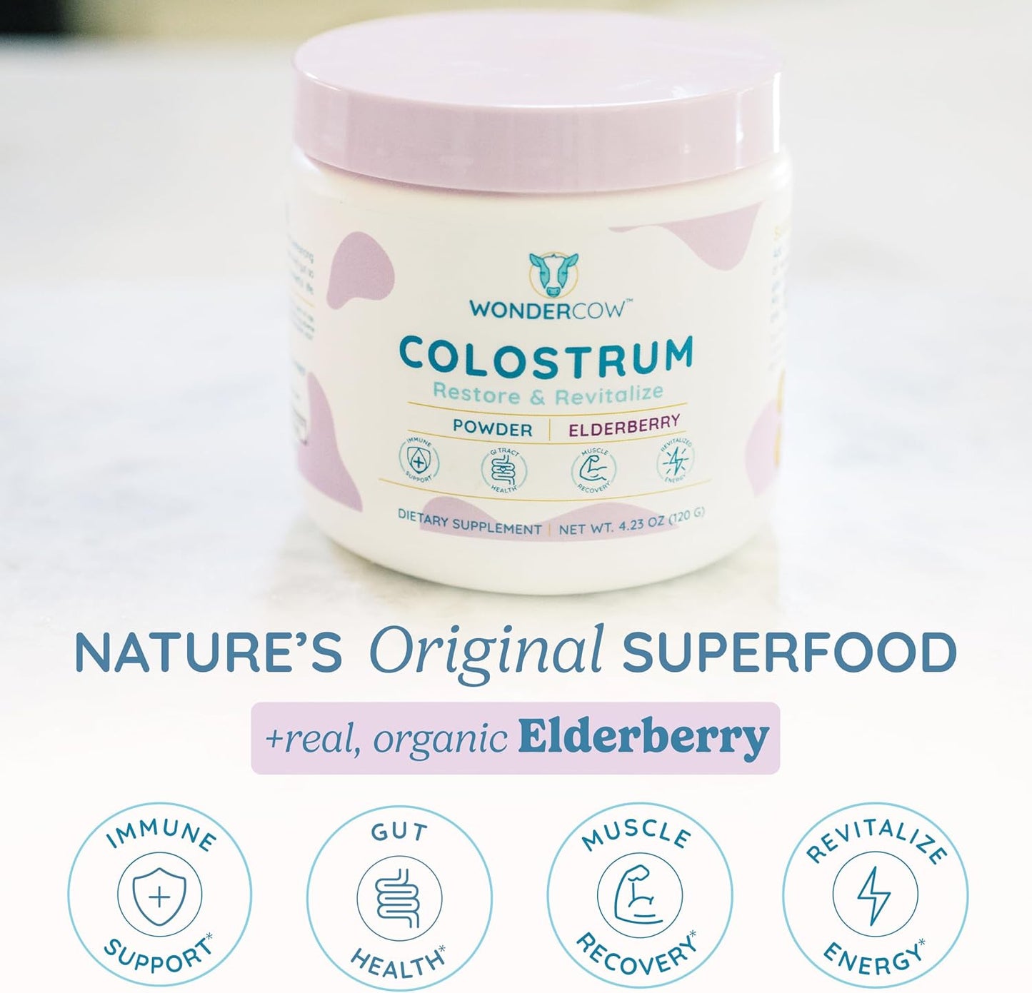 WONDERCOW Colostrum Supplement Powder – Gut Health and Immune Support, Elderberry, 60 Servings - görsel 2
