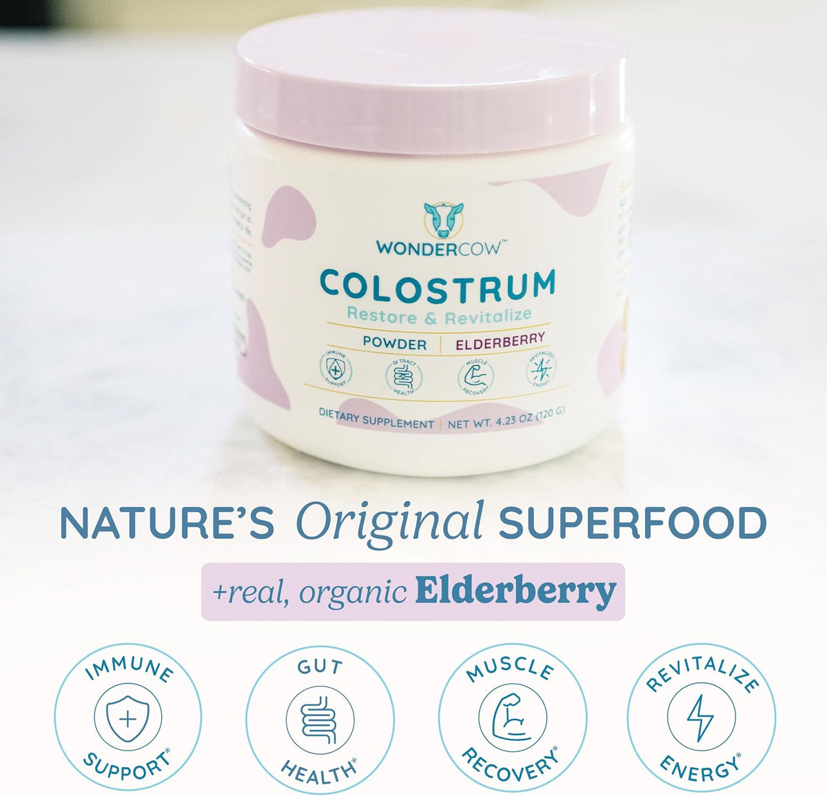 WONDERCOW Colostrum Supplement Powder – Gut Health and Immune Support, Elderberry, 60 Servings - görsel 2