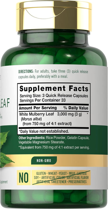 Carlyle Mulberry Leaf Extract 100 Capsules – Non-GMO and Gluten-Free Herbal Supplement