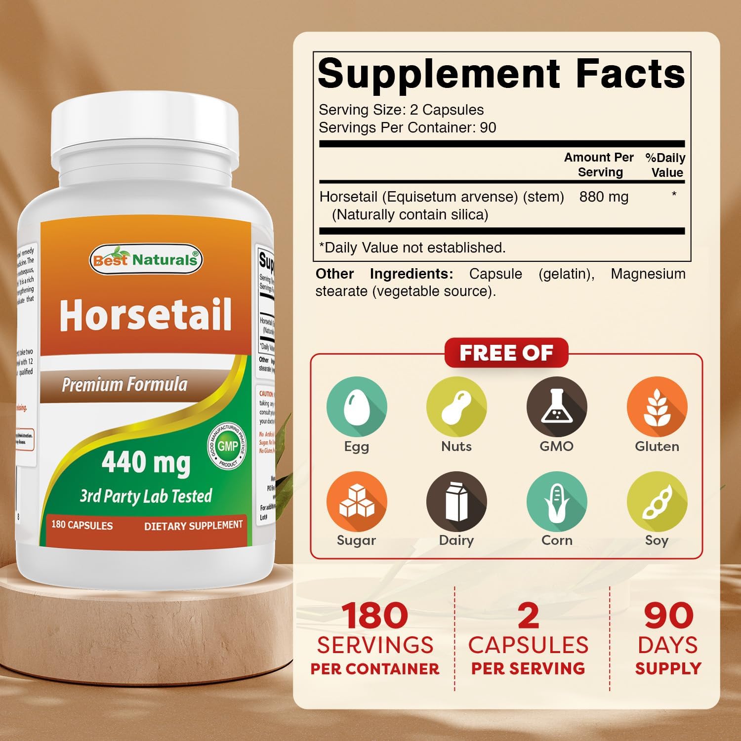 Best Naturals Horsetail 440 mg, 180 Capsules - görsel 2