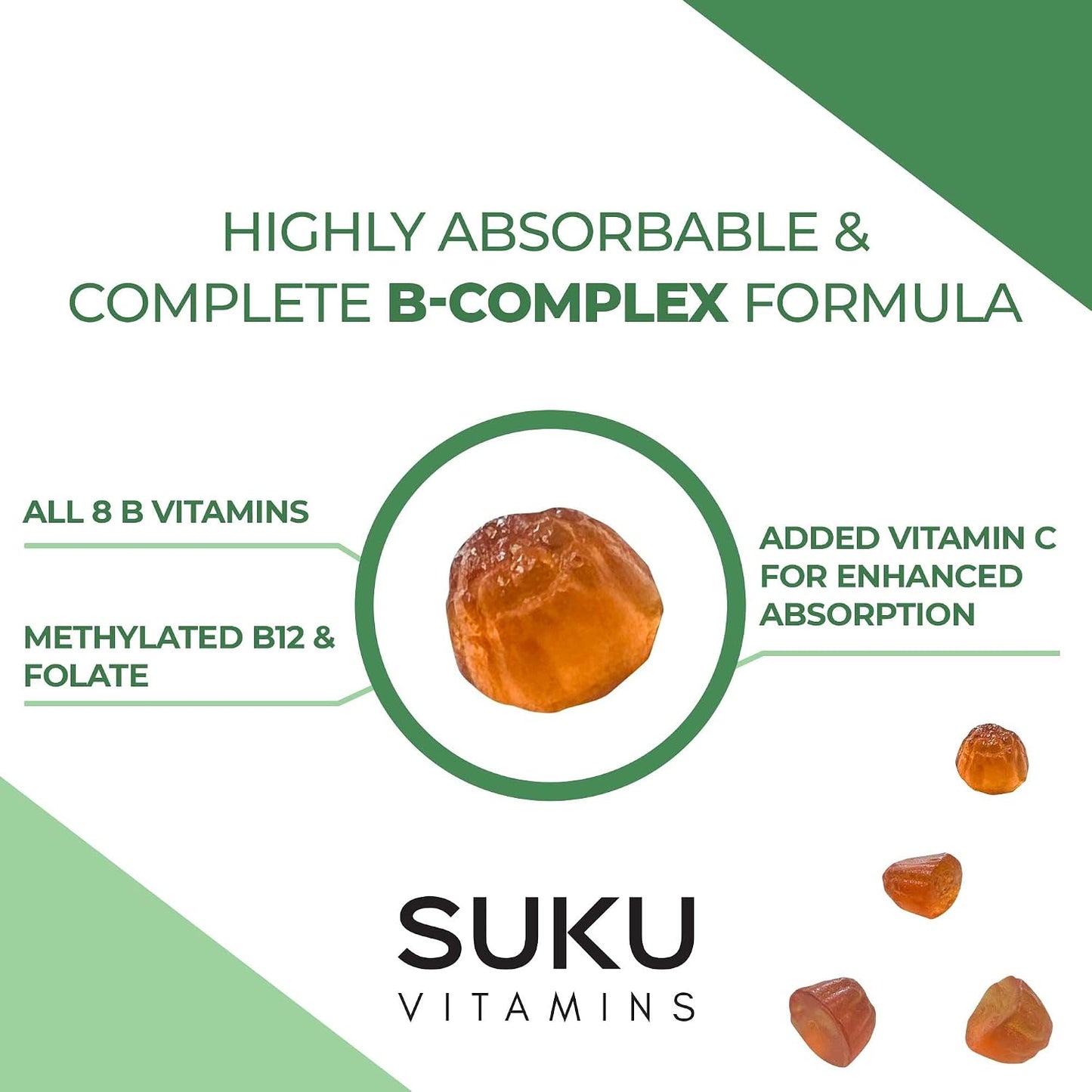 SUKU Vitamin B Complex Gummies with Vitamin C – Sugar Free Vegan 8 B Vitamins, Peach Flavour (50 Gummies) - görsel 6