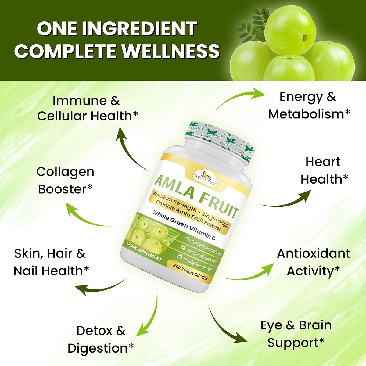 Organic Veda Amla Capsules - 1500mg, 300 Capsules - Natural Vitamin C Supplement - görsel 5