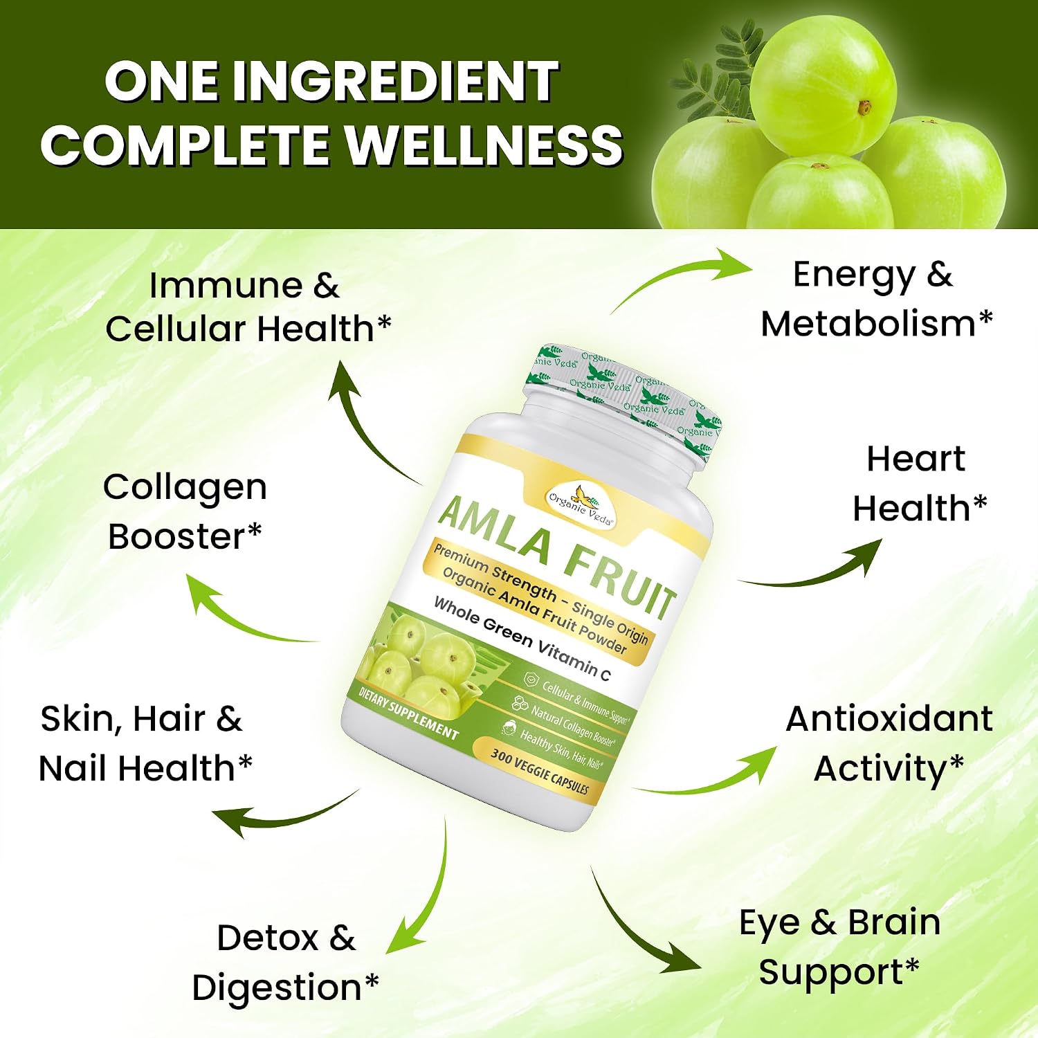 Organic Veda Amla Capsules - 1500mg, 300 Capsules - Natural Vitamin C Supplement - görsel 5