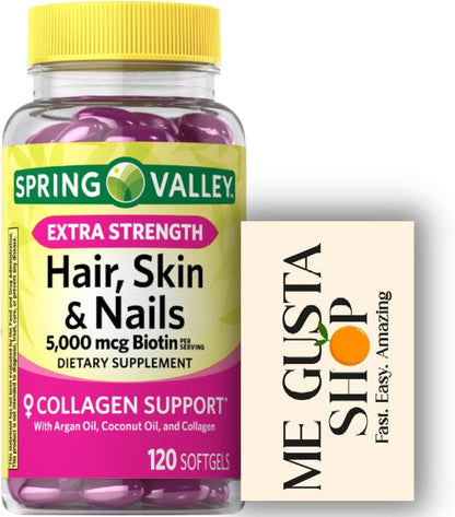 Spring Valley Hair, Skin and Nails Biotin Collagen Gelatine Extra Strength Food Supplement (Pack of 2, 240 Soft Capsules)
