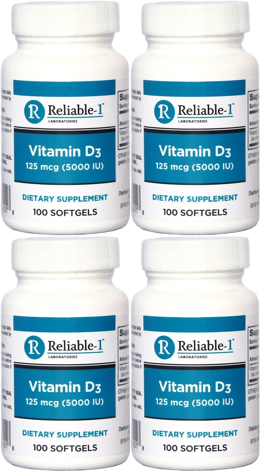 Vitamin D3 High Potency 5000 IU, 100 Softgels per Bottle (Pack of 4) - görsel 1