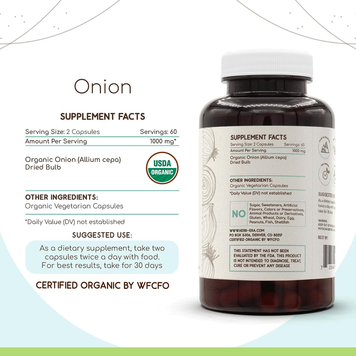 HerbEra Organic Onion Capsules - USDA Certified, 120 Vegan Capsules - görsel 2