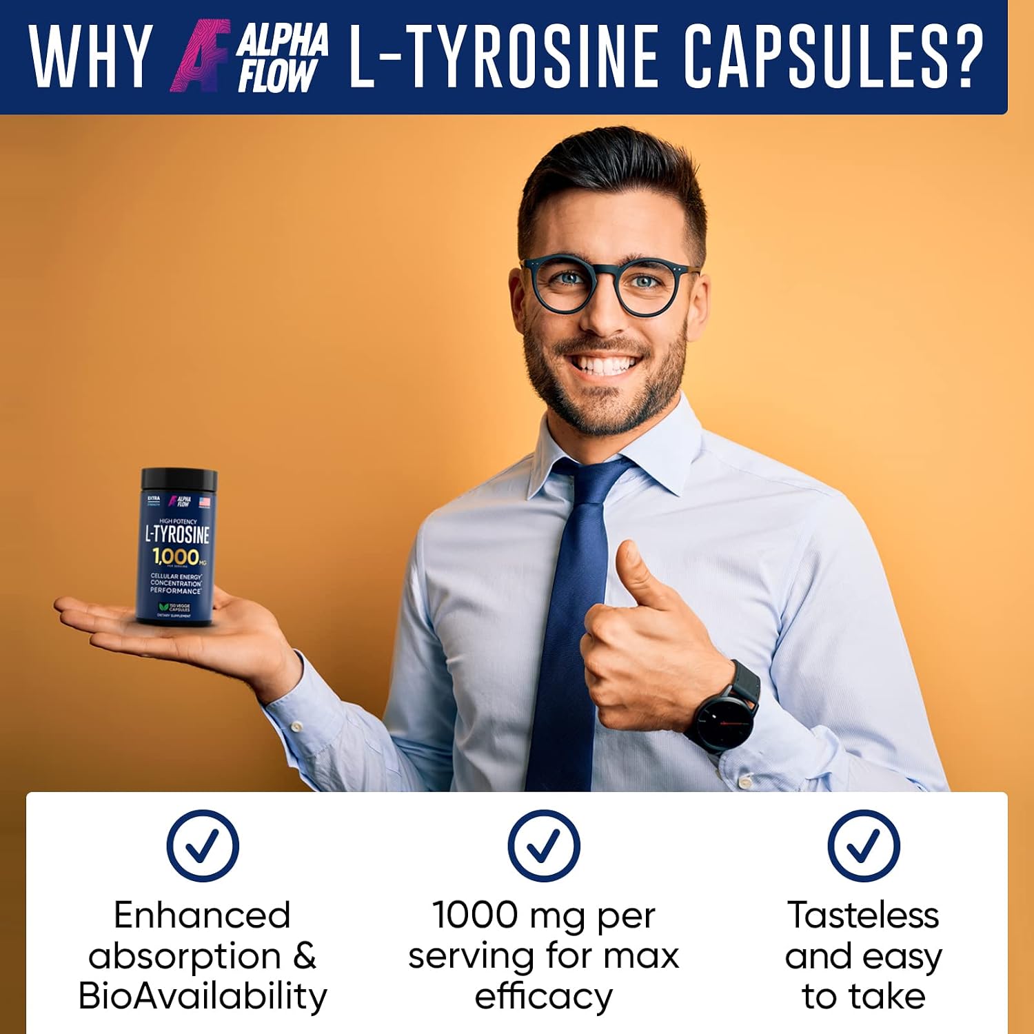 Alpha Flow L-Tyrosine 1000mg Capsules – All-Natural Focus and Energy Supplement - görsel 6