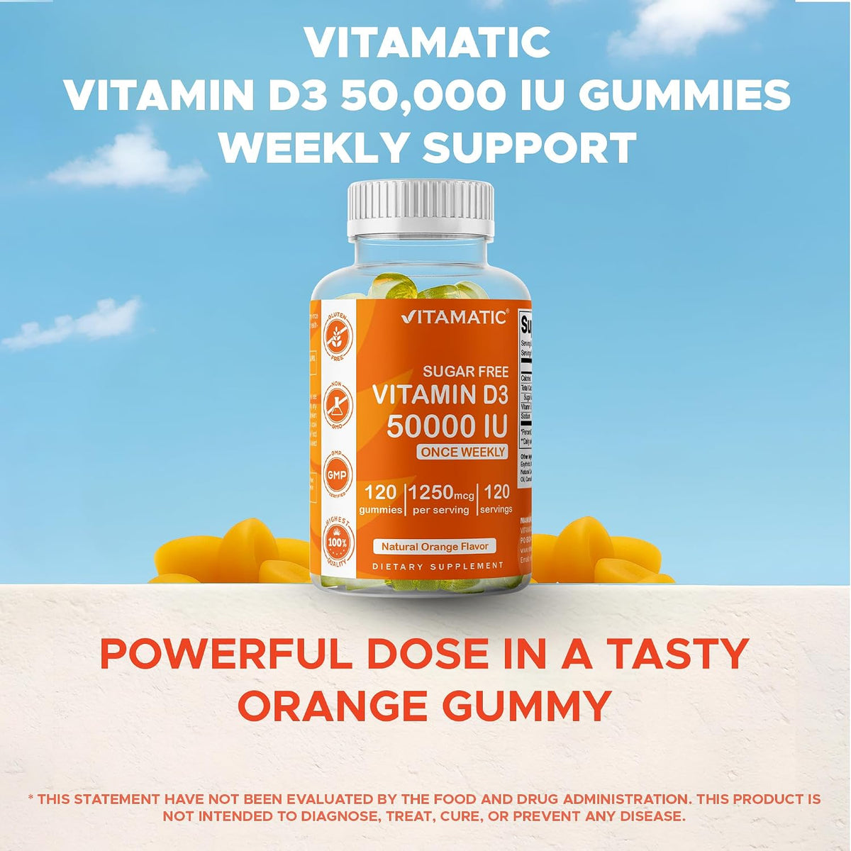 Vitamatic Sugar Free Vitamin D3 50,000 IU Weekly Supplement - 120 Pectin Based Gummies - görsel 4