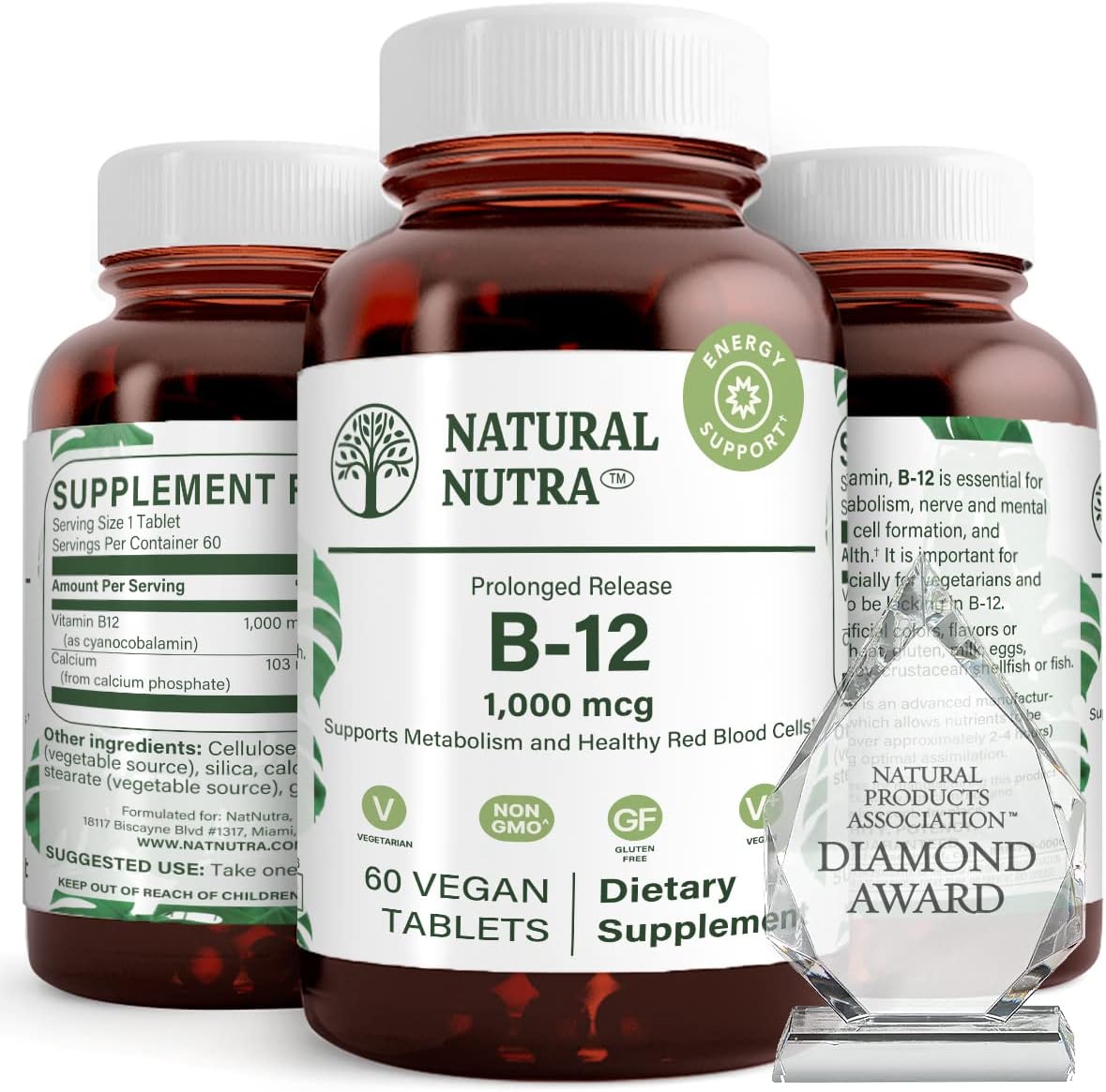Natural Nutra Vitamin B12 1000 mcg, Cobalamin B12 Supplement, Contributes to Normal Energy Metabolism, Supports Nervous System, Vegan, Gluten Free, Sugar Free, 60 Tablets - görsel 1