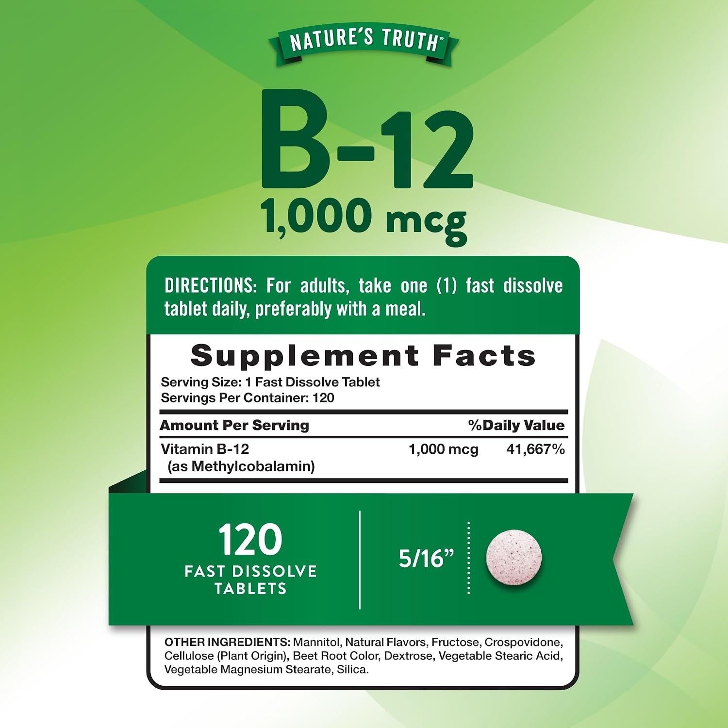 Nature's Truth B12 Vitamin Sublingual Tablets | 1000mcg | 120 Count | Vegan, Non-GM & Gluten-free - görsel 2