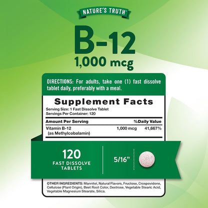 Nature's Truth B12 Vitamin Sublingual Tablets | 1000mcg | 120 Count | Vegan, Non-GM & Gluten-free
