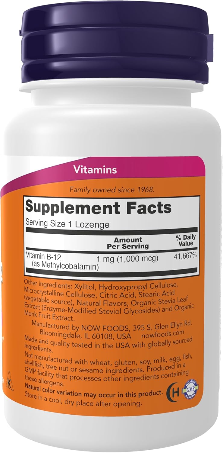 NOW Supplements, Methyl B-12 (Methylcobalamin) 1,000 mcg, 100 Lozenges - görsel 2