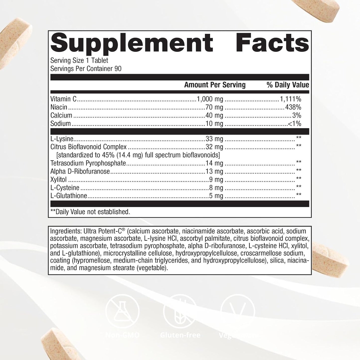 Metagenics Ultra Potent-C 1000 - Buffered Vitamin C Supplement with Antioxidant Support - Supports Immune Health, Collagen Formation & Stomach Comfort - Non-GM & Gluten-Free - 90 Tablets - görsel 5