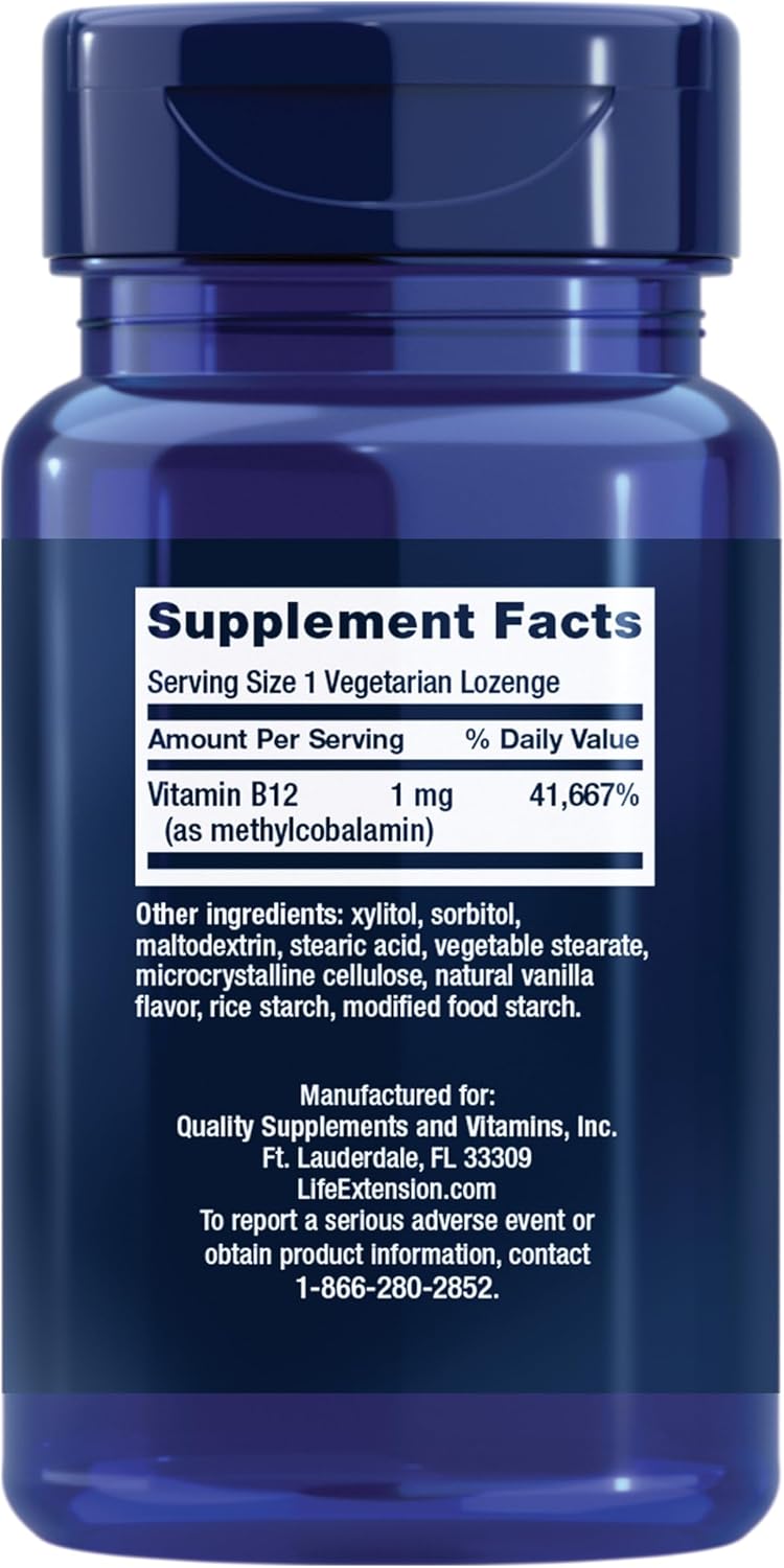 Life Extension Vitamin B12 Methylcobalamin, 1 mg, Quick-Dissolving Lozenges, 60 Lozenges - görsel 2