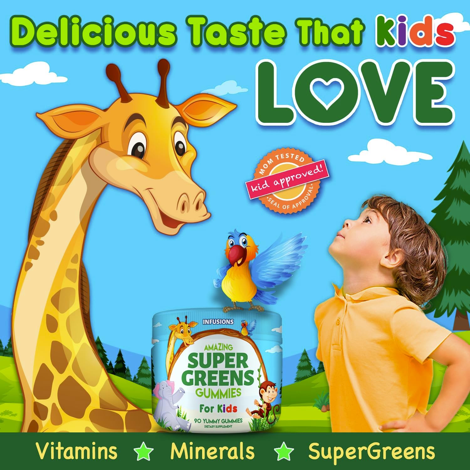Infusions Super Green Gummies for Kids - 90 Count Superfood Booster, Vegan, Gluten-free & Non-GMO - görsel 4