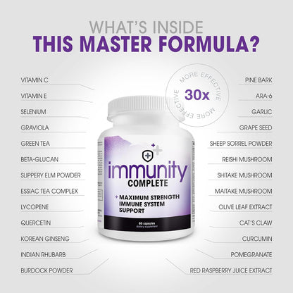 Immunity Complete – 20-in-1 Immune Support Formula with Cat's Claw, Quercetin, Vitamin C, and Olive Leaf Extract