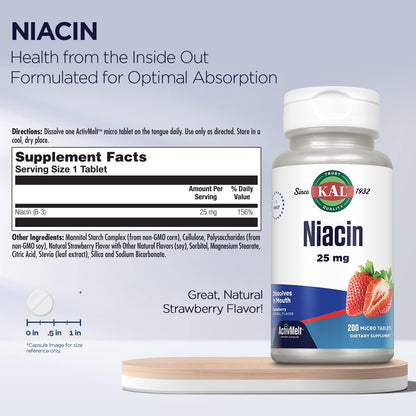 Kal 25 mcg Niacin Tablets, Strawberry, 200 Tablets