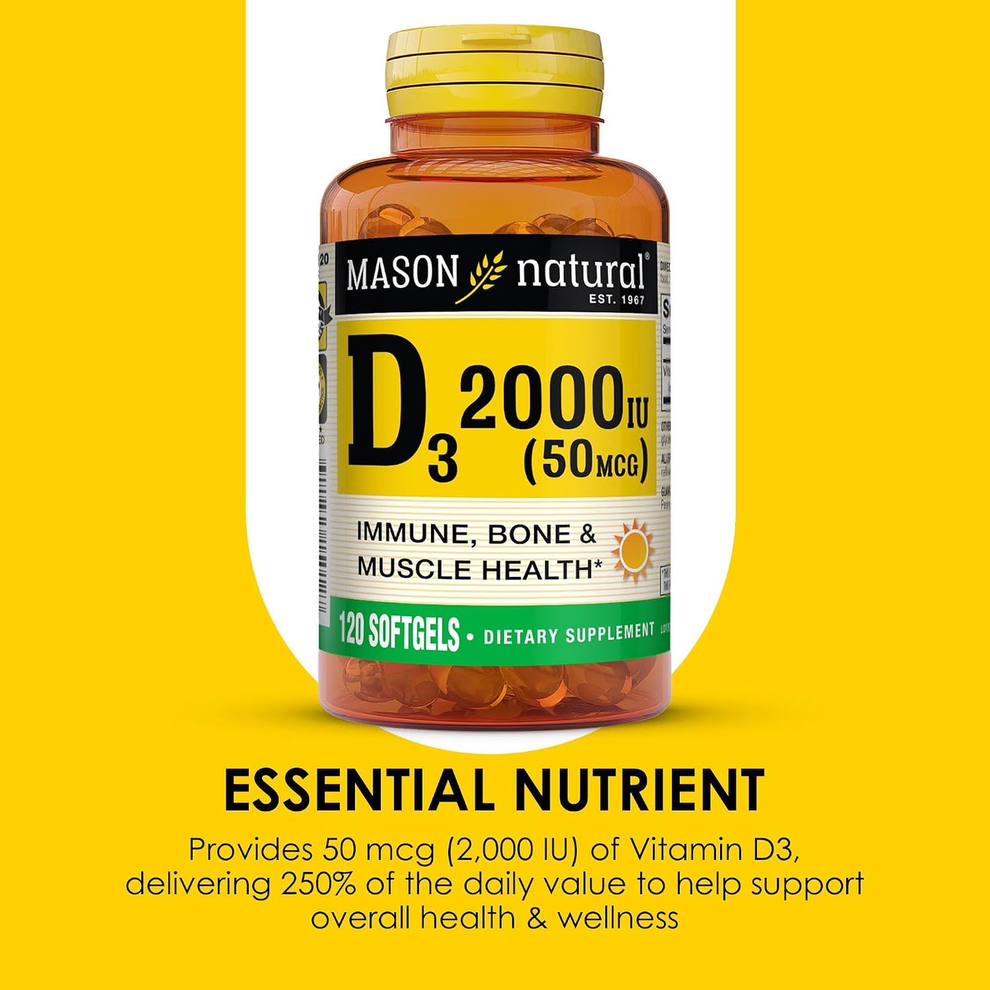 MASON NATURAL Vitamin D3 2,000 IU High Strength, 120 Softgels - görsel 4