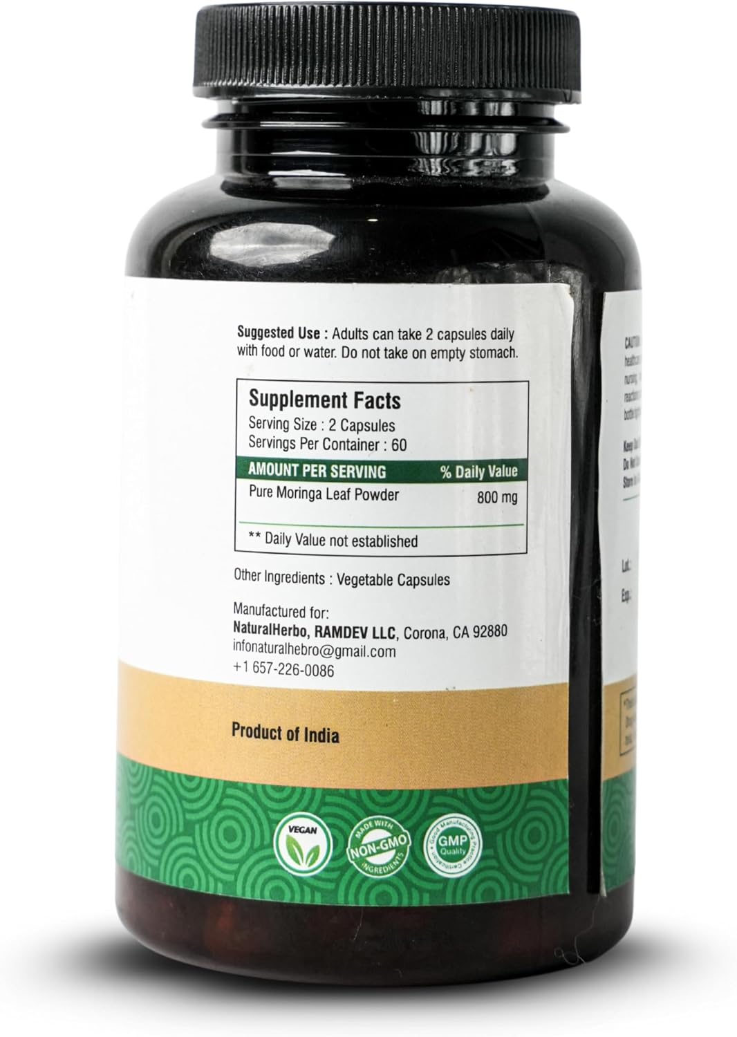 Pure Moringa Capsules - Pure Moringa Leaf Extract for Natural Energy, Digestion & Daily Wellness | Green Superfood Supplement | Vegan, Non-GMO, Gluten-free | 120 Capsules (800mg) - görsel 8