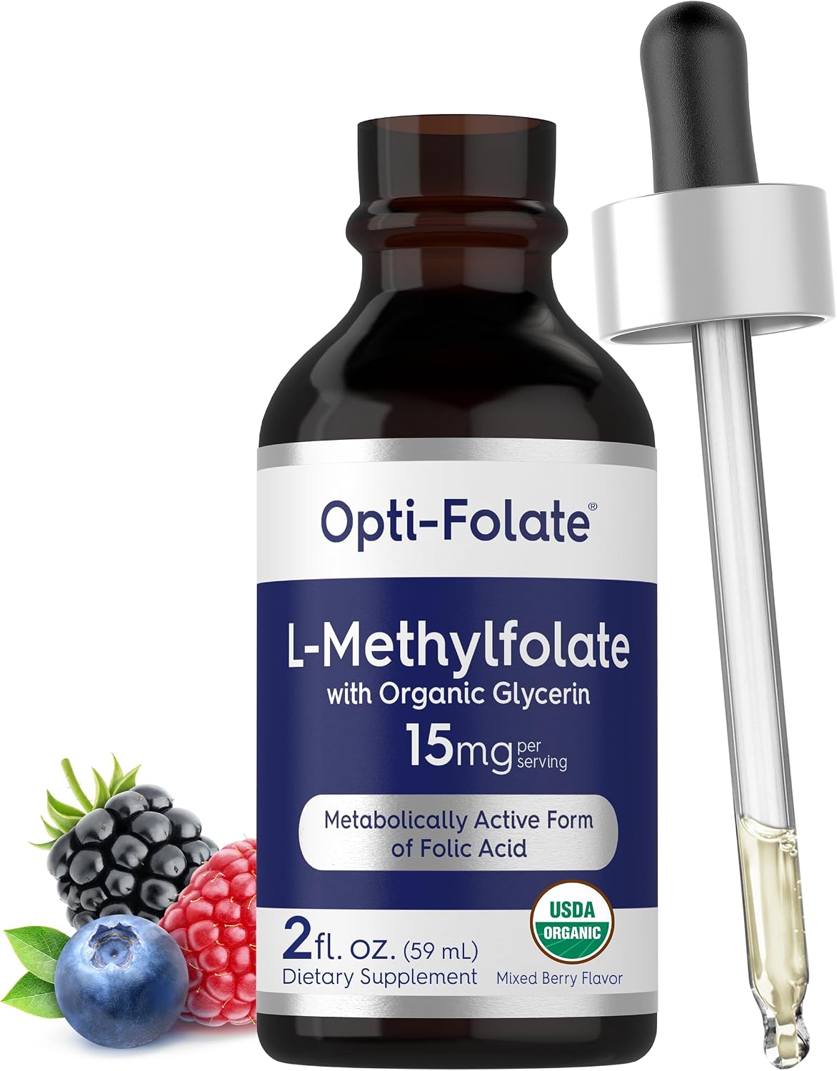 Carlyle L-Methylfolate Drops 15mg | 60ml | with Organic Glycerine | Mixed Berry Flavour - görsel 1