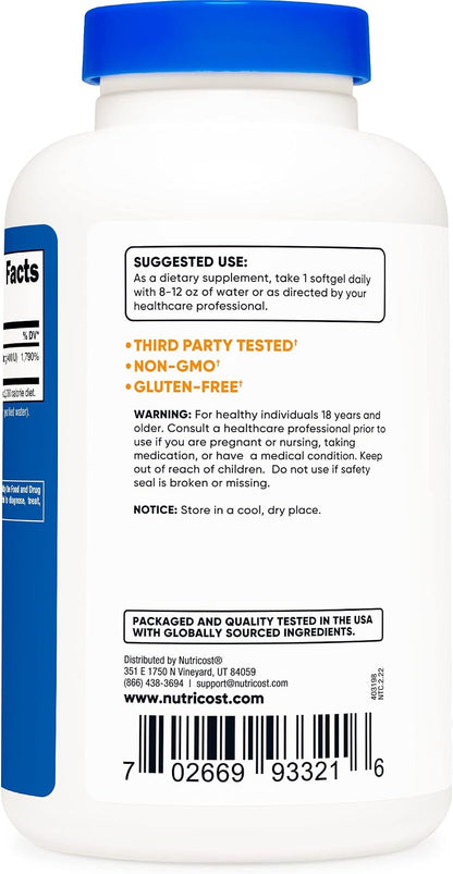 Nutricost Vitamin E 400 IU (240 Soft gel capsule Capsules) – 3 Bottle Value Pack