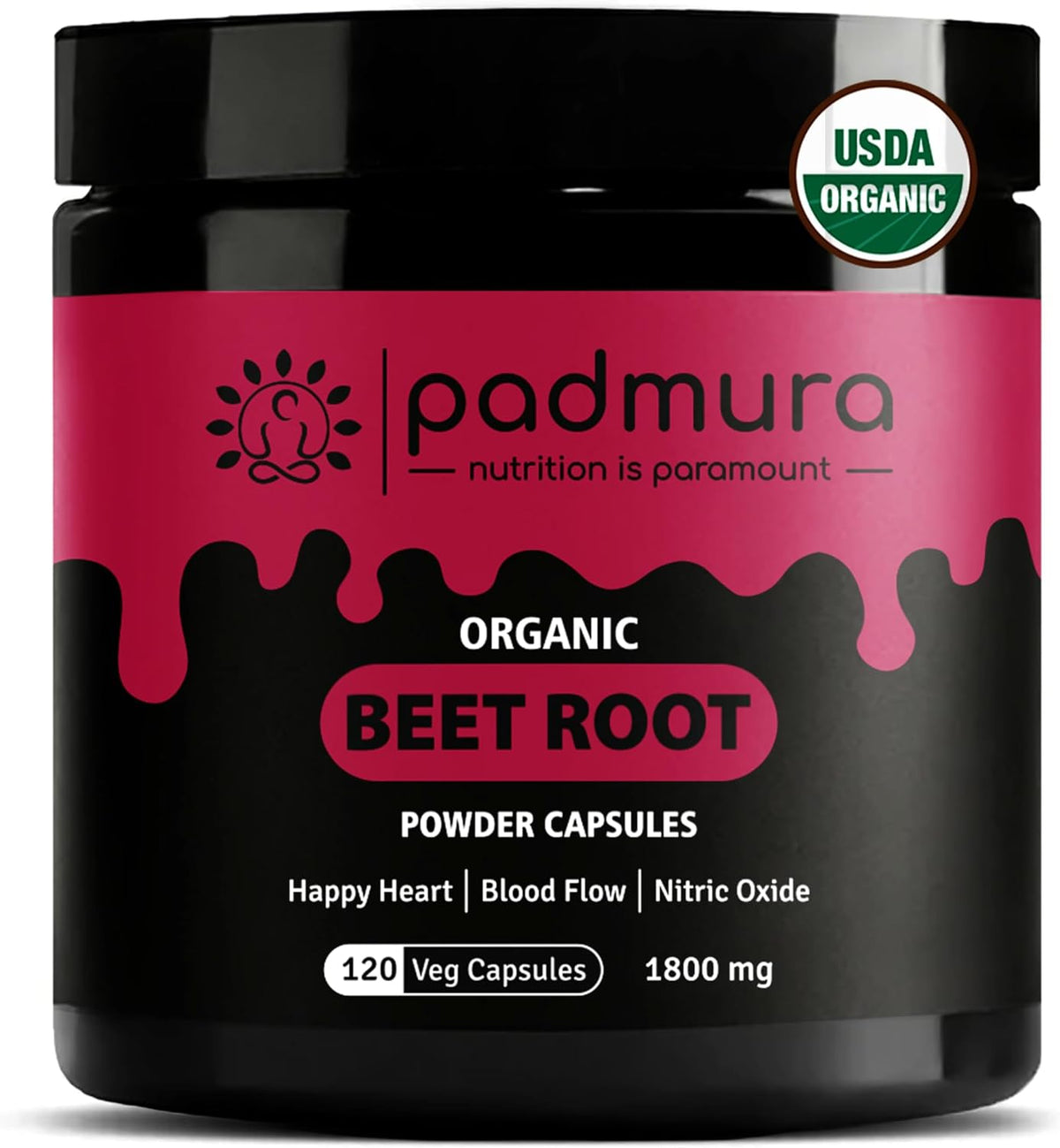 PADMURA Organic Beet Root Powder Capsules, 1800mg, 120 Vegan Capsules - USDA Organic, Non-GMO, Gluten-free - görsel 1