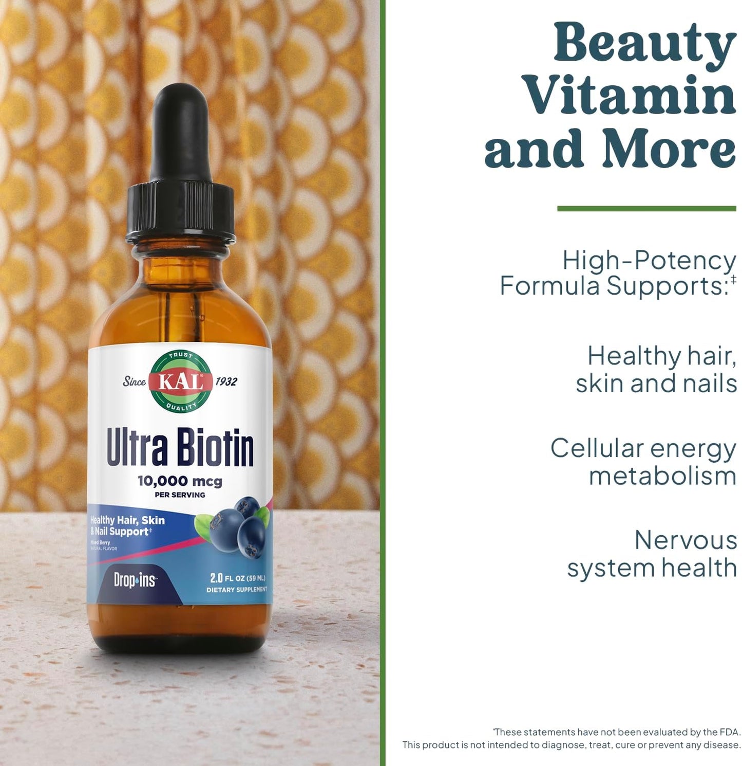 KAL Ultra Biotin 10000mcg DropIns - Liquid Biotin Drops for Hair, Skin and Nails - görsel 3