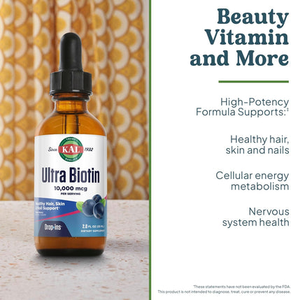 KAL Ultra Biotin 10000mcg DropIns - Liquid Biotin Drops for Hair, Skin and Nails