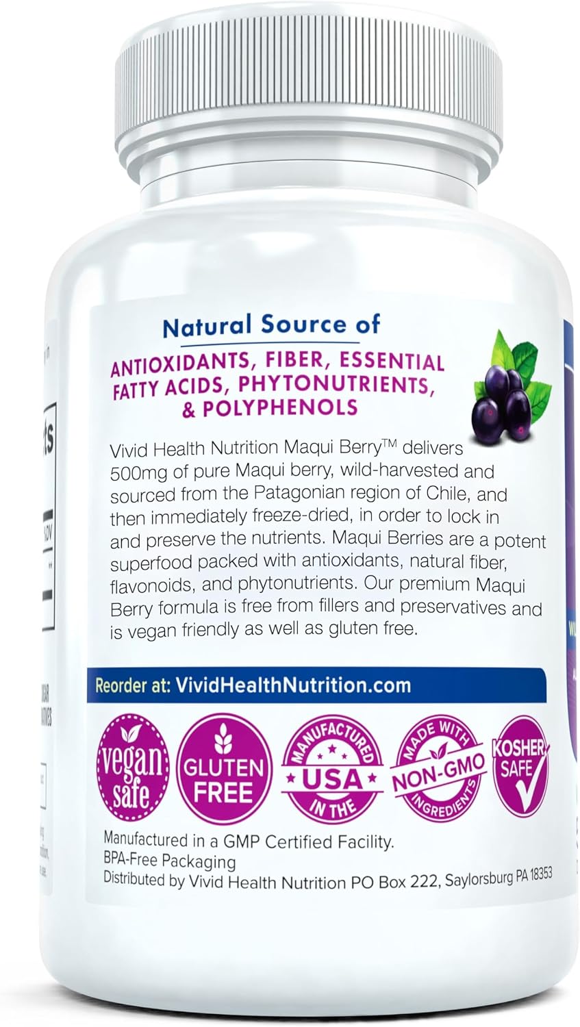 Pure Maqui Berry Extract Capsules - Antioxidant & Immune Support, 500mg, 30 Capsules - görsel 5