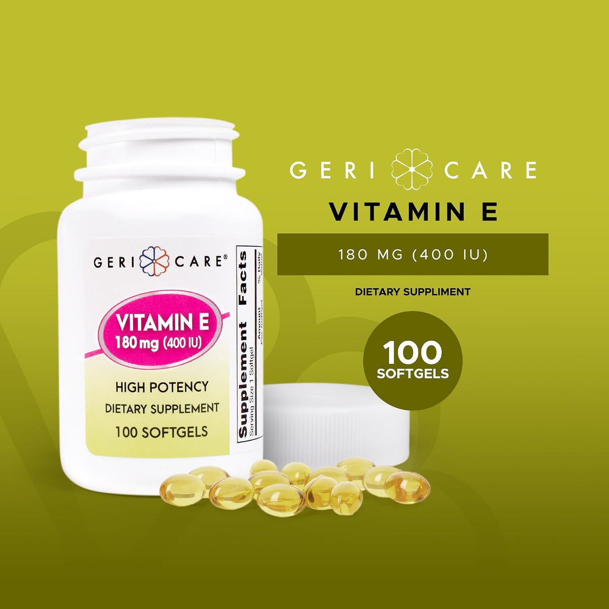 GeriCare High-Potency Vitamin E Capsules – 400 IU for Skin and Immune Support, 180 mg | 100 Count - görsel 2