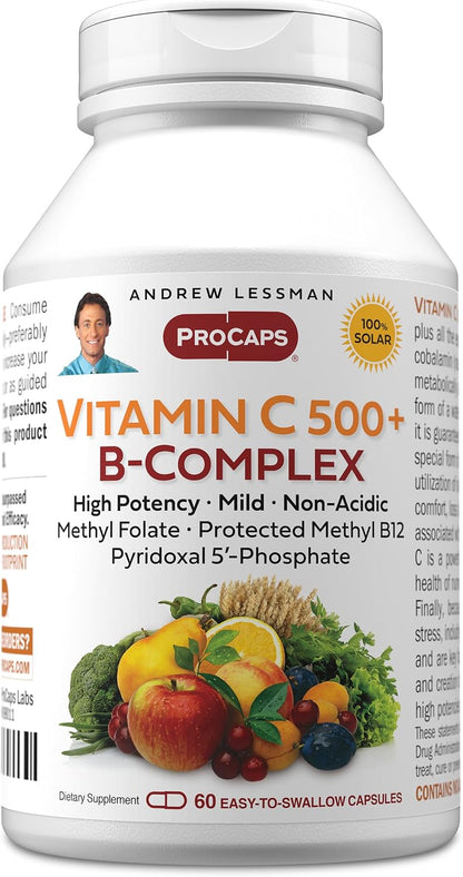 ANDREW LESSMAN Vitamin C 500 Plus B-Complex 360 Capsules - Non-Acidic Vitamin C Plus Citrus Bioflavonoids for Immune System and Antioxidant Support. Easy-to-Swallow Capsules. No Additives