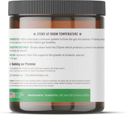 Strawfield Pets Pre + Probiotic Powder for Dogs with Digestive Enzymes – Natural Beef Liver Flavour, 120 Scoops