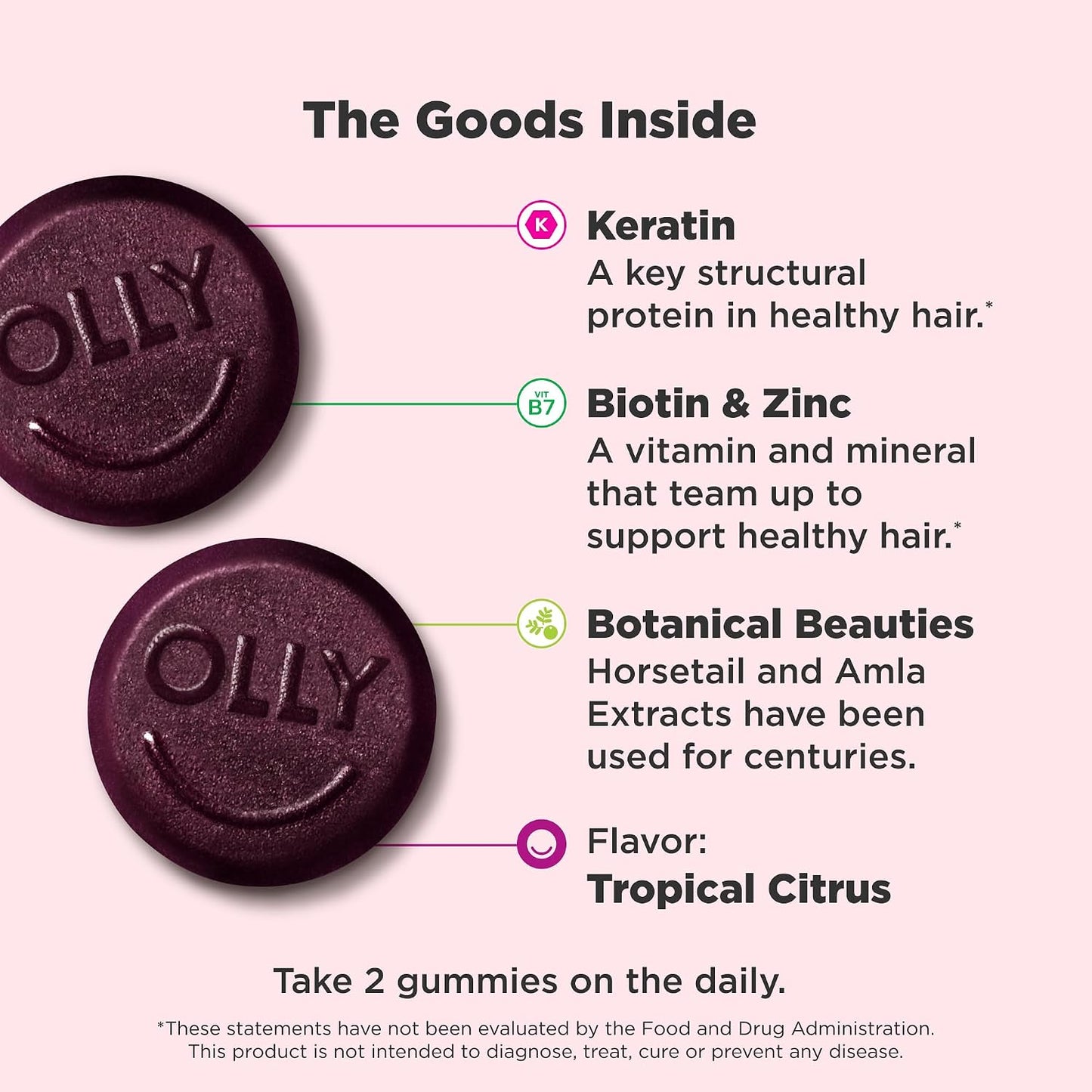 OLLY Heavenly Hair Gummy, Supports Healthy Hair, Keratin, Biotin, AMLA, Chewable Food Supplement, 30 Day Supply - 60 Count - görsel 3