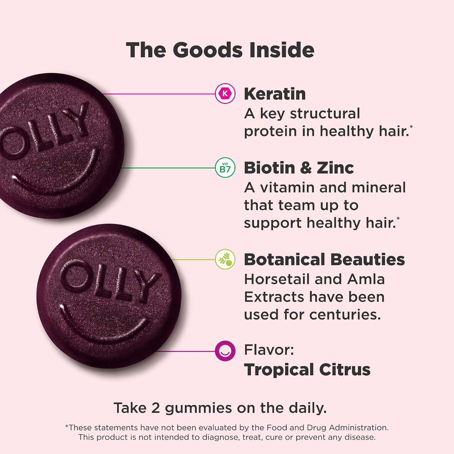 OLLY Heavenly Hair Gummy, Supports Healthy Hair, Keratin, Biotin, AMLA, Chewable Food Supplement, 30 Day Supply - 60 Count - görsel 3