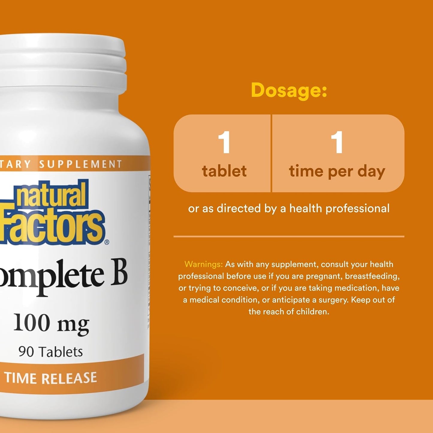 Natural Factors Complete B 100 mg, Time-Release – 90 Tablets - görsel 3