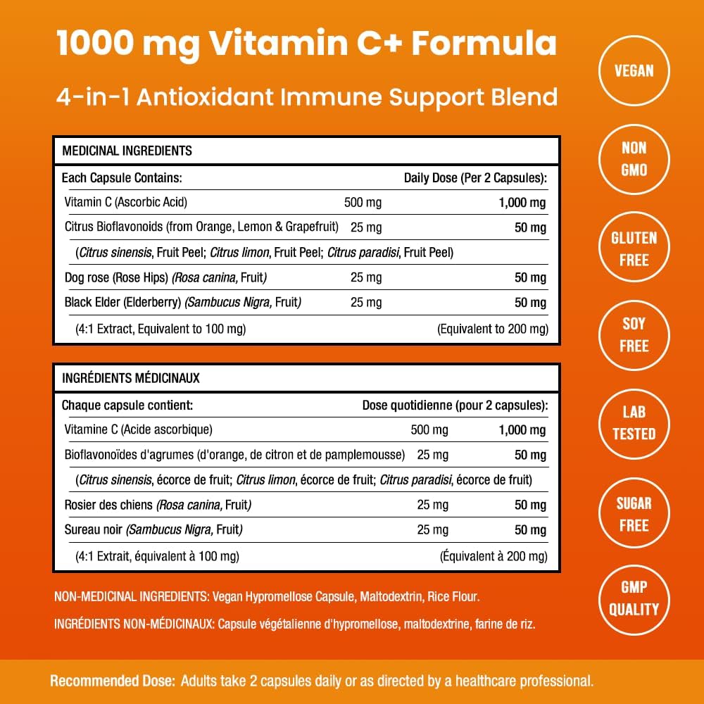 NutraChamps Vitamin C with Elderberry, Citrus Bioflavonoids & Rose Hips - 120 Capsules (2 Pack) - görsel 2