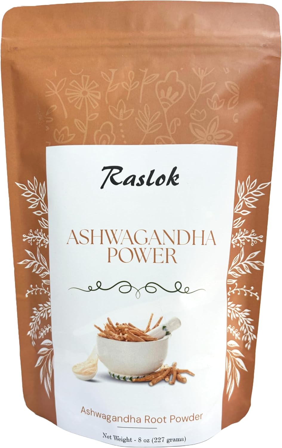 Raslok Ashwagandha Root Powder | Finest Grade A | Non-GMO, Vegan & Raw from India (227 g) - görsel 1
